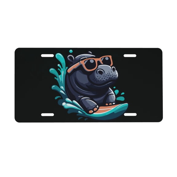 Hippo With Sunglasses Merch Logo License Plate 6x12 Inch Thickening Aluminum Metal Decorative License Plates, Universal Fit For Trucks, Suvs, Vehicles
