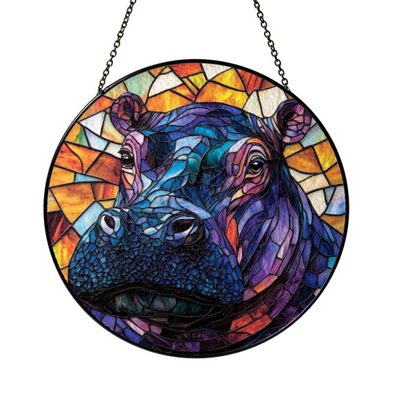 Hippo Window Decor – Stained Glass Style Hanging Art1601