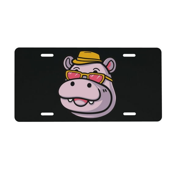 Hippo With Sunglasses Merch License Plate 6x12 Inch Thickening Aluminum Metal Decorative License Plates, Universal Fit For Trucks, Suvs, Vehicles