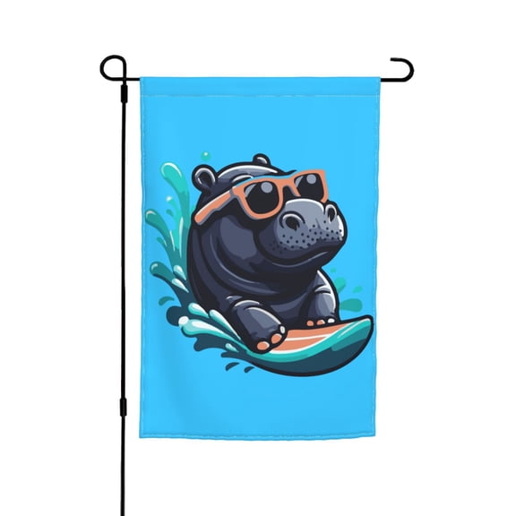 Hippo With Sunglasses Merch Logo Double Garden Flags 12x18 Inch Suitable For Courtyard Lawn Holiday Home Outdoor Decoration Flag