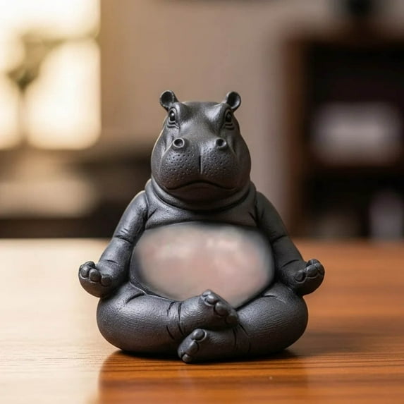 Hippo Yoga Statue, Hippo Figurine Yoga Statue Meditation Hippopotamus Gifts for Lovers Mother's Day Knick Knacks Shelf Office Home Decor Zen Room Decoration Desk Accessories, Yoga Hippo Figurine