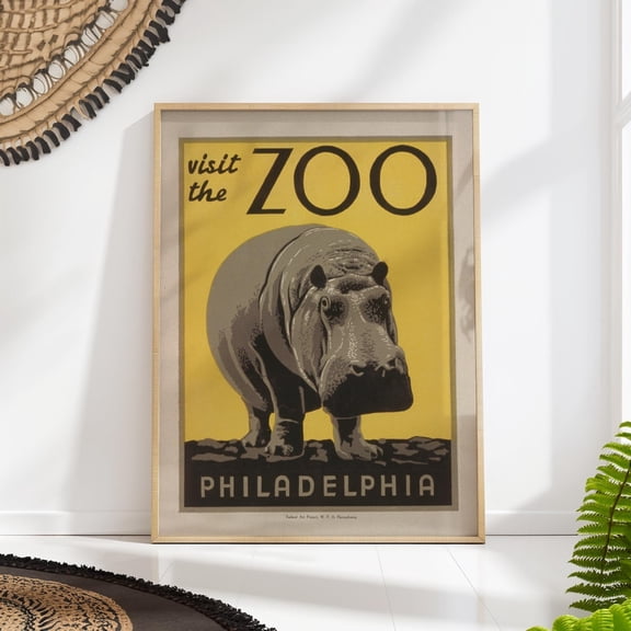 Hippo Zoo Vintage Art Retro Philadelphia Zoo Animal Decoration, Unframed Paper Poster 8x10in