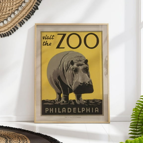 Hippo Zoo Vintage Poster - Retro Philadelphia Wall Art Wall Art, Modern Wall Decor, 16x24 UNFRAMED