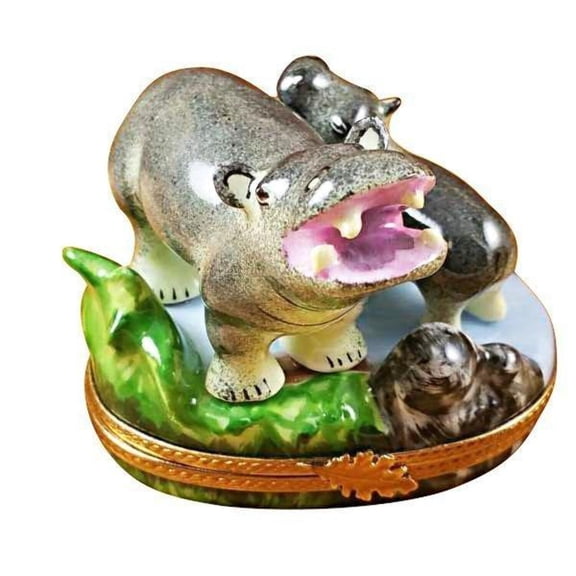 Hippo and Baby Limoges Box for Animal Lovers Limoges Box Porcelain Figurine
