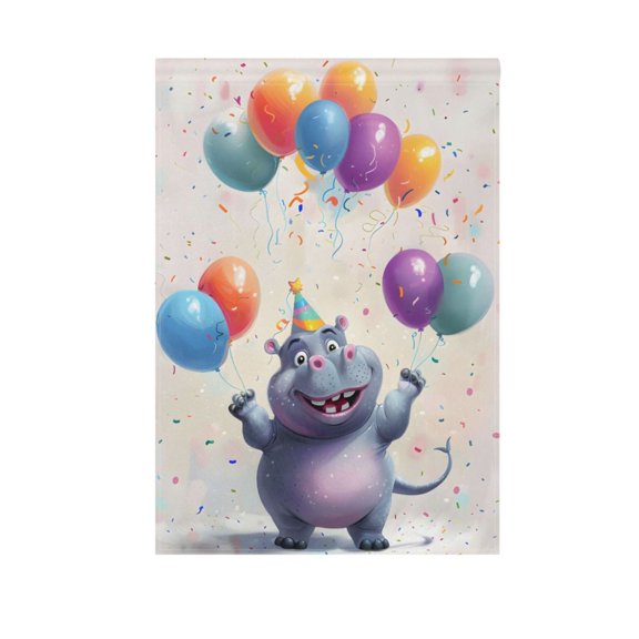 Hippo and Balloons Garden Flag Double Sided 12 x 18/28 x 40 Inch Yard Flag Home Outdoor Yard Patio Lawn Decor