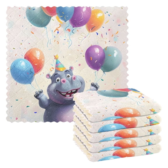 Hippo and Balloons Kitchen Cloth Dish Towels for Drying Washing Absorbent Dish Rags Reusable soft kitchen dishcloth set 6 Pack