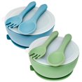 thumbnail image 1 of HippoBaby 6 Piece Silicone Suction Baby/Toddler Bowl Set with 2 Bowls, 2 Spoons, 2 Forks, Safe Food Grade Silicone, Soft on Gums (Sky/Mint), 1 of 2