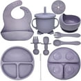 thumbnail image 1 of HippoBaby Baby Led Weaning Supplies | 10 Piece Silicone Feeding Set | Baby Toddler Bib Cup Divided Plate and Bowl Self Feeding Spoons Dish Set || Toddler Feeding Supplies (Lavender), 1 of 10