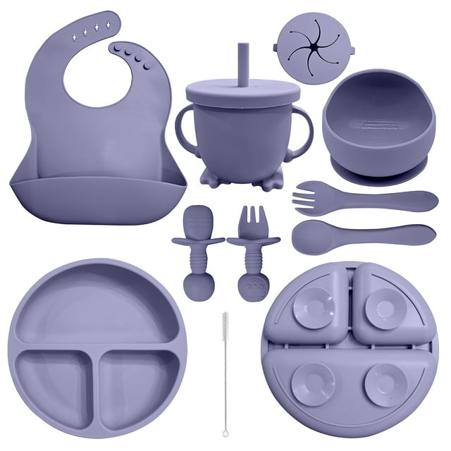 HippoBaby 10pc Silicone Feeding Set Bib, Suction Tableware, Dishware