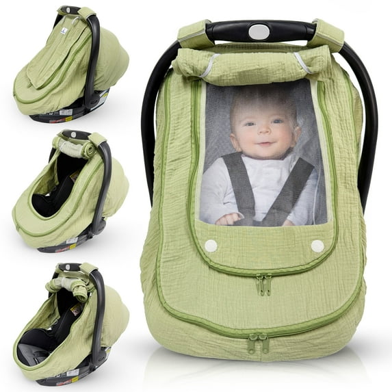 HippoBaby 100% Cotton Muslin Breathable Infant Car Seat Cover