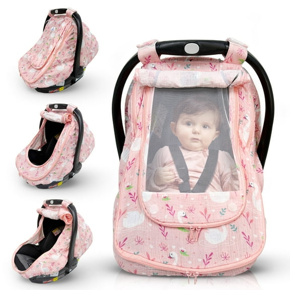 HippoBaby Car Seat Cover for Babies with 100% Cotton Muslin Material Breathable Carseat Cover for Boys and Girls