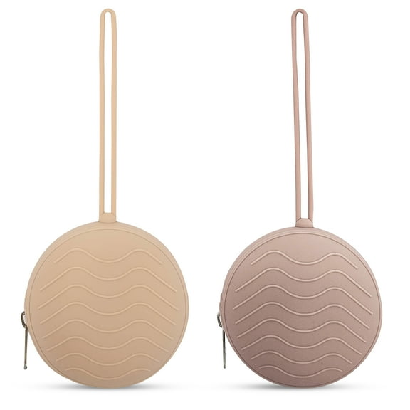 HippoBaby Silicone Pacifier Holder, Portable Storage Case, 2 Pack (Sand/Lemonade)