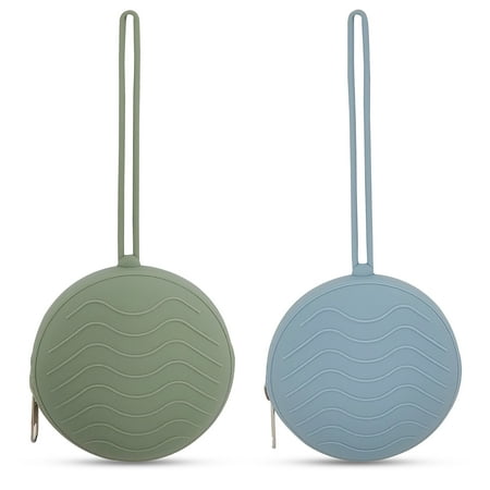 HippoBaby Silicone Pacifier Holder Case, 2-Pack, BPA-Free, Portable with Loop, Durable, Easy to Clean, Sage/Sky Blue