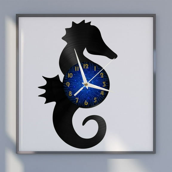 Hippocampus 12 Inch Vinyl Record Wall Clock - Silent, Creative, and Unique Clock for Living Room, Entryway, or Bedroom Decor - Perfect Gift Idea(12 inchs B without LED)
