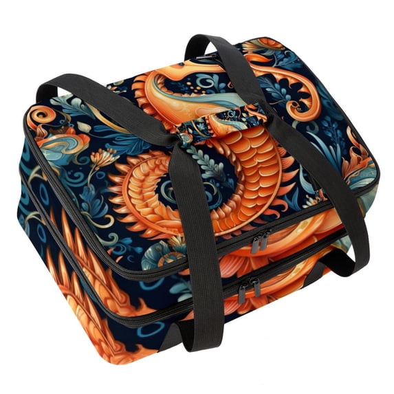 Hippocampus Double Layered Insulated Lunch Bag with Two Compartments - Large Capacity 7.1x11.4x16.1 Inches Hand-Carry Lunch Bags for Refrigerated Meals