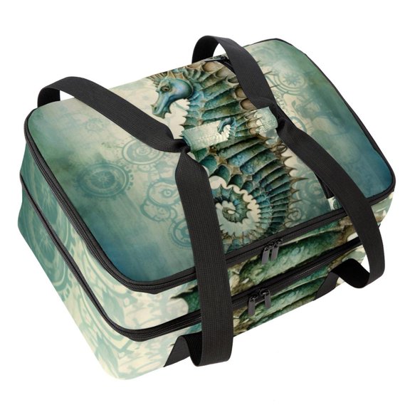 Hippocampus Double Layered Insulated Lunch Bag with Two Compartments | Large Capacity Meal Bag for Hand Carry | Refrigerated Lunch Bags - 7.1x11.4x16.1 Inches