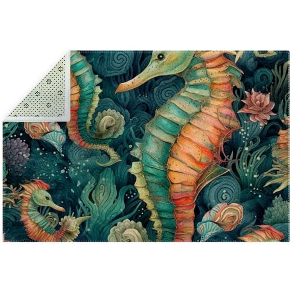 Hippocampus Luxurious Polyester Area Rug - Elegant Floor Mat for Living Room Decor - Soft and Durable Indoor Rug - Stylish Accent Rug for Home - 5x7 Feet Grey Rug for Modern Home