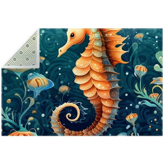 Hippocampus Luxurious Polyester Chair Rug - Stylish and Functional Floor Mat for Home Office - Comfortable and Durable Rug for Hardwood Floors - Backing for Stability and Support