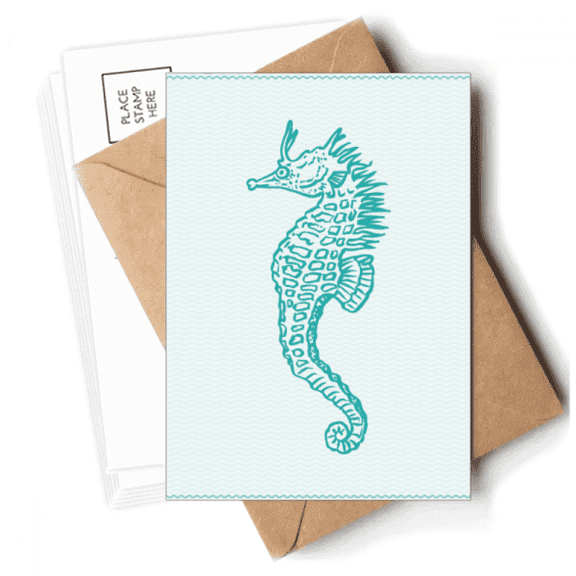 Hippocampus Marine Life Blue Pattern Postcards Envelopes Blank Note Cards Mailing