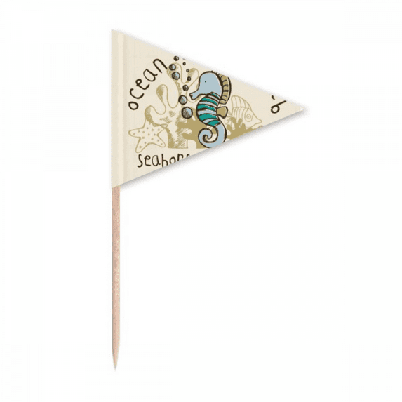 Hippocampus Marine Life Cartoon Pattern Toothpick Triangle Cupcake Toppers Flag