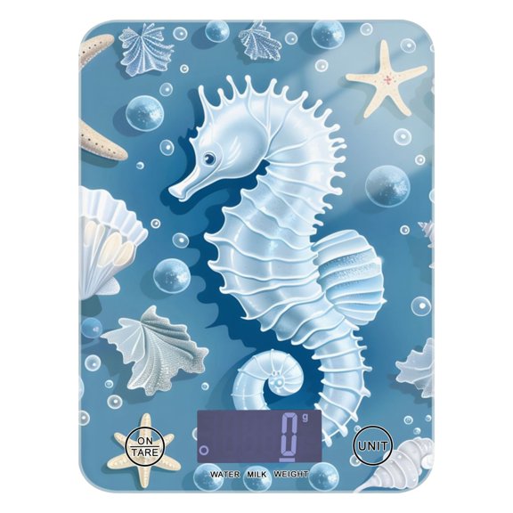 Hippocampus Starfish Shells Food Scale Digital Kitchen Scale Waterproof Tempered Glass Tare Function 11 lb for Baking Cooking Meal Prep