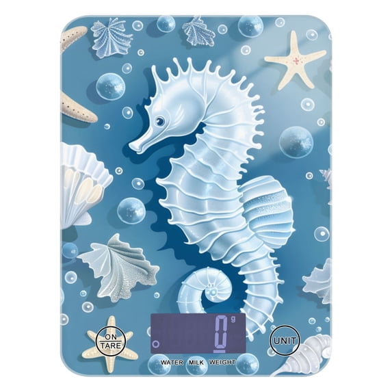 Hippocampus Starfish Shells Food Scale Digital Kitchen Scale Waterproof Tempered Glass Tare Function 11 lb for Baking Cooking Meal Prep