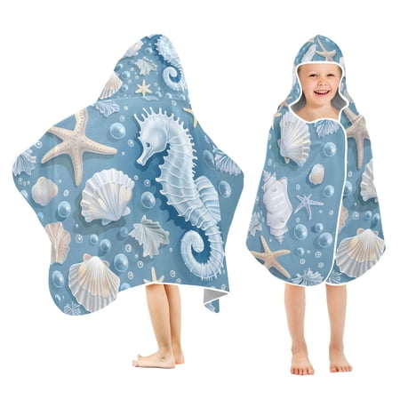 Hippocampus Starfish Shells Kid Bath Towels Bath Beach Towel Super Soft and Absorbent for Kid Girl Boy Babie Toddler Infant