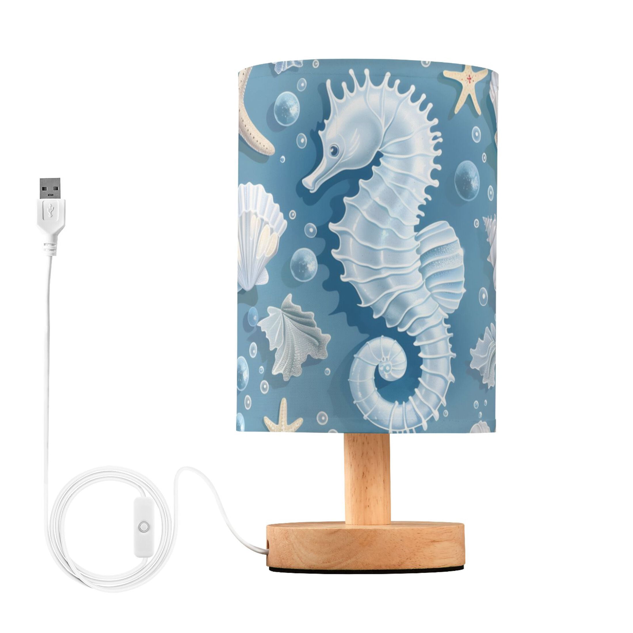 Hippocampus Starfish Shells Table Lamp USB Bedside Desk Nightstand Lamp ...