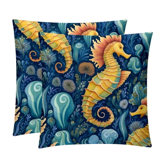 Hippocampus Throw Pillow Covers - Set of 2 - Unique Patterns, 16x16, 18x18, 20x20 Inches - Bed Pillow Decor for Home for All Occasions