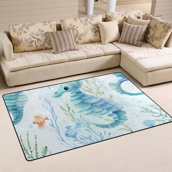 Hippocampus Waterweed Area Rug Washable Floor Carpet Mat 60 x 39 inch for Bedroom Living Room Kids Room Home Decor
