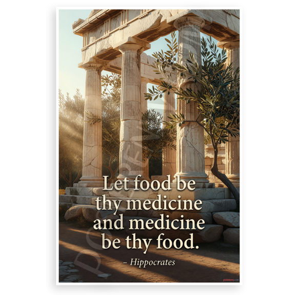 Hippocrates "Let Food Be Thy Medicine" Greek Temple Inspirational 12x18 US Made Poster