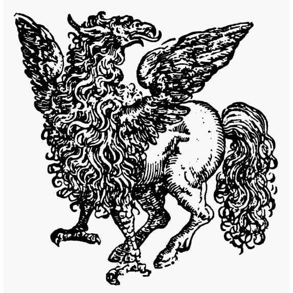 Hippogryph 17Th Century. Nthe Hippogryph Half Horse Half Griffin. Woodcut After An Italian Signet 17Th Century.