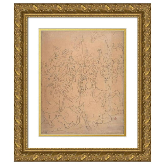Hippolyte Bellangé 20x24 Gold Ornate Framed and Double Matted Museum Art Print Titled - The Parade in Front of Bonaparte in Marengo