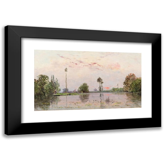 Hippolyte Camille Delpy 14x10 Black Modern Framed Museum Art Print Titled - The Pond at Dusk