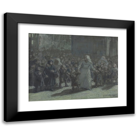 Hippolyte Dominique Berteaux 14x12 Black Modern Framed Museum Art Print Titled - Arrival at the Gare Du Nord in 1914. Nurse Leading Children