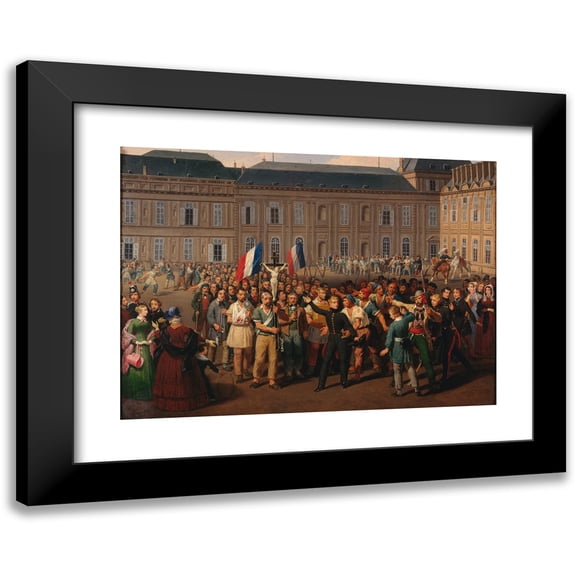 Hippolyte Lecomte 14x11 Black Modern Framed Museum Art Print Titled - Polytechnicians Carrying the Saved Crucifix from the Tuileries Chapel, During the Riots of February 24, 1848 (1848)