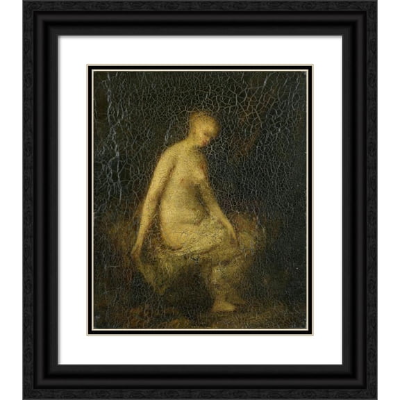 Hippolyte Michaud 12x14 Black Ornate Wood Framed Double Matted Museum Art Print Titled: Bathing Woman (1840 - 1886)