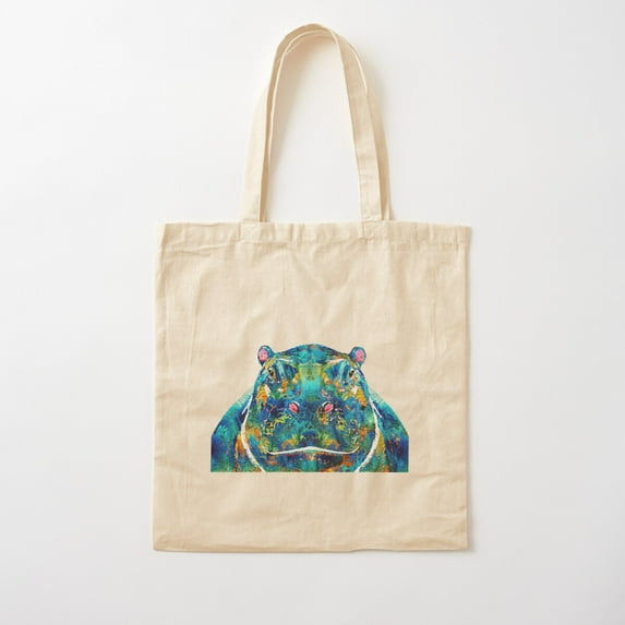 Hippopotamus Art - Happy Hippo - By Sharon Cummings Cotton Tote Bag Canvas Tote Bag, Family Gift For Mother, Her