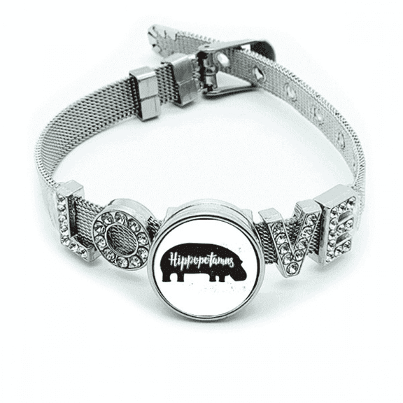 Hippopotamus Black And White Animal Bracelet Wristband Crystal Love Adjustable Bangle