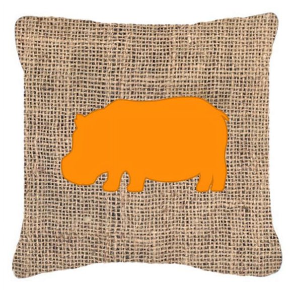 Hippopotamus Burlap and Orange Indoor & Outdoor Decorative Fabric Pillow - 18 x 18 in.