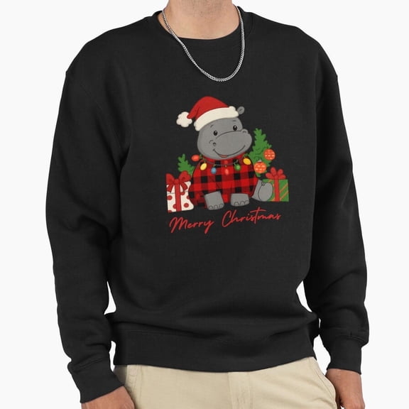 Hippopotamus Christmas Holiday Graphic Unisex Sweatshirt Funny Retro Animal Nature G15987, Up to Size 5XL