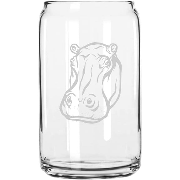Hippopotamus Face Zoo Animal Themed Etched 16oz Libbey Can Glass