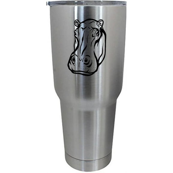 Hippopotamus Face Zoo Animal Themed Etched 30oz Stainless Steel Tumbler