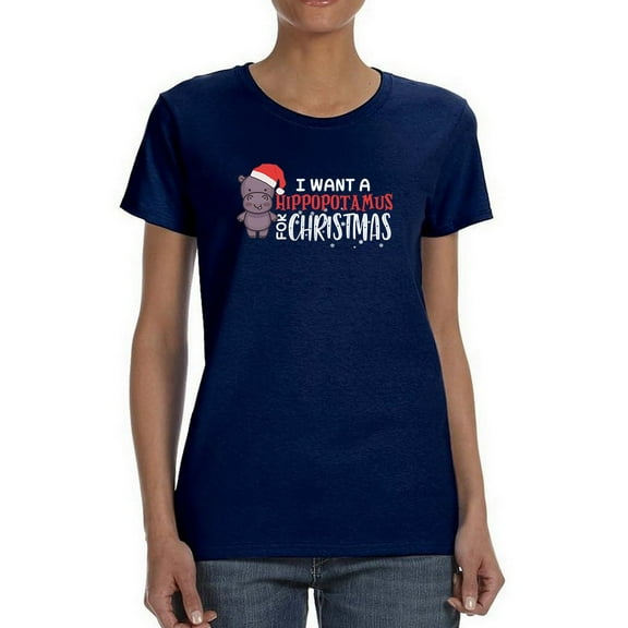 Hippopotamus For Christmas T-Shirt Women -Smartprints Designs, Female x-Large