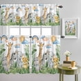 thumbnail image 1 of Hippopotamus Giraffe Zebra Elephant Tiger Curtain Tier and Valance Set 3 Piece, Animal Green Leaf 3-inch Rod Pocket Window Tier Curtains Valance for Kitchen Living Room, 1 of 9