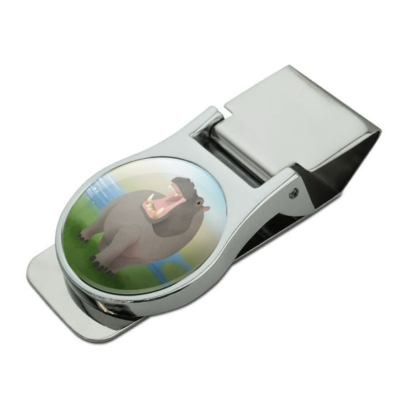 Hippopotamus Goes Roar Satin Chrome Plated Metal Money Clip