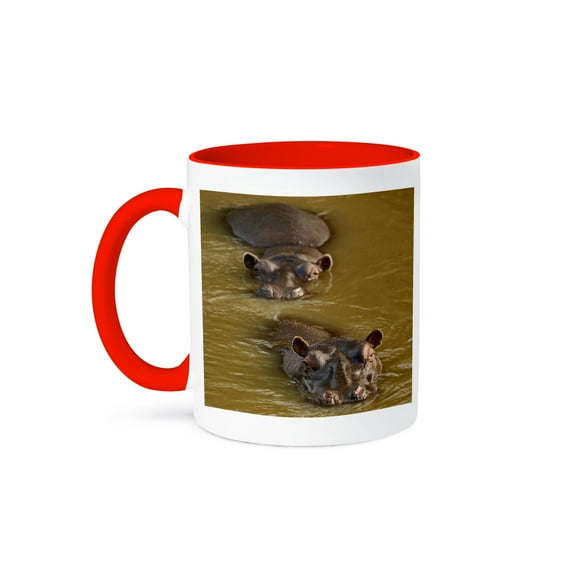 Hippopotamus In River, Masai Mara, Kenya-Af21 Aje0109 - Adam Jones, 15oz Two-Tone Red Mug
