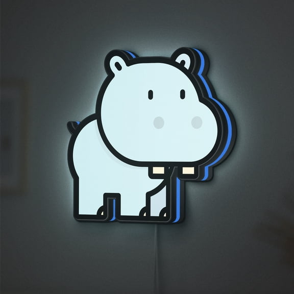 Hippopotamus LED Lightbox - Kawaii Zoo Wildlife Decor, Custom Led Sign for Home Office Shop Decor (Width 8 inch, 20cm)