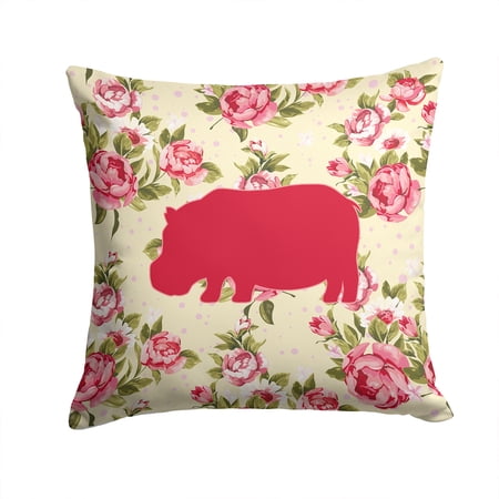 Hippopotamus Shabby Chic Yellow Roses Fabric Decorative Pillow