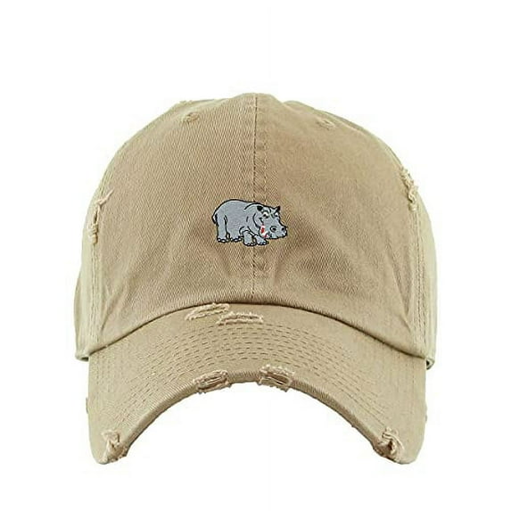 Hippopotamus Vintage Baseball Cap Embroidered Cotton Adjustable Distressed Dad Hat Khaki
